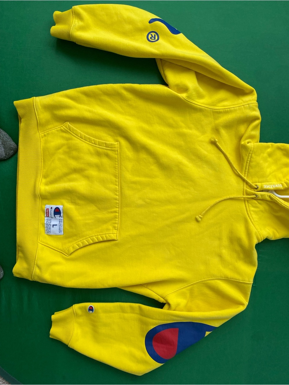 Champion Bright Yellow Hoodie with Sleeve Logos